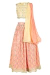 Buy_STELLA ROSSA BY LES PETITS_Peach Embroidery Thread Jhoomer Lehenga Set _at_Aza_Fashions