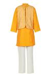 Buy_STELLA ROSSA BY LES PETITS_Yellow Embroidery Thread Floral Bundi And Kurta Set _at_Aza_Fashions