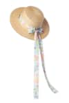 Payal Singhal_Beige Print Floral Bow Poppy Boater Hat _Online_at_Aza_Fashions