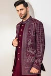 Shop_Chatenya Mittal_Maroon Silk Blend Embroidery Paisley Bloom Long Bundi Kurta Set _Online_at_Aza_Fashions