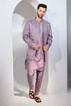 Buy_Chatenya Mittal_Purple Silk Blend Embroidery Phool Long Bundi Kurta Set _at_Aza_Fashions