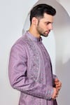 Shop_Chatenya Mittal_Purple Silk Blend Embroidery Phool Long Bundi Kurta Set _Online_at_Aza_Fashions