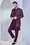 Buy_Chatenya Mittal_Purple Silk Blend Embroidery Gul Bloom Long Bundi Kurta Set _at_Aza_Fashions