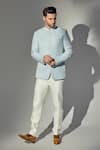 Buy_Chatenya Mittal_Blue Wool Blend Textured Star Bandhgala With Trouser _at_Aza_Fashions