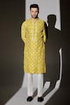 Chatenya Mittal_Yellow Silk Blend Embroidery Mirror Padma Kurta _Online_at_Aza_Fashions