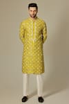 Chatenya Mittal_Yellow Silk Blend Embroidery Mirror Padma Kurta _at_Aza_Fashions