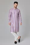 Buy_Chatenya Mittal_Purple Silk Blend Embroidery Leather Patch And Mirror Vine Kurta _at_Aza_Fashions