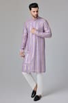 Chatenya Mittal_Purple Silk Blend Embroidery Leather Patch And Mirror Vine Kurta _Online_at_Aza_Fashions