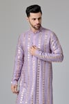 Buy_Chatenya Mittal_Purple Silk Blend Embroidery Leather Patch And Mirror Vine Kurta _Online_at_Aza_Fashions