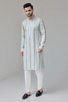 Buy_Chatenya Mittal_Blue Silk Blend Embroidery Leather Patch And Mirror Vine Bloom Kurta _at_Aza_Fashions