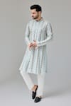 Chatenya Mittal_Blue Silk Blend Embroidery Leather Patch And Mirror Vine Bloom Kurta _Online_at_Aza_Fashions