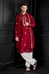 Chatenya Mittal_Red Silk Blend Embroidery Mirror Fleur Kurta Salwar Set _Online_at_Aza_Fashions