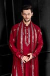 Buy_Chatenya Mittal_Red Silk Blend Embroidery Mirror Fleur Kurta Salwar Set _Online_at_Aza_Fashions