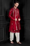 Chatenya Mittal_Red Silk Blend Embroidery Mirror Fleur Kurta Salwar Set _at_Aza_Fashions