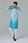 Chatenya Mittal_Blue Silk Blend Embroidery Mirror Sheesh Ombre Kurta _Online_at_Aza_Fashions