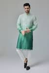 Buy_Chatenya Mittal_Green Silk Blend Embroidery Mirror Flora Border Ombre Kurta _at_Aza_Fashions