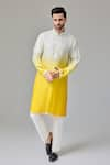 Buy_Chatenya Mittal_Yellow Silk Blend Embroidery Dori And Mirror Floret Ombre Kurta _at_Aza_Fashions