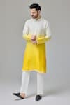 Chatenya Mittal_Yellow Silk Blend Embroidery Dori And Mirror Floret Ombre Kurta _Online_at_Aza_Fashions