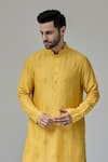 Buy_Chatenya Mittal_Yellow Cotton Silk Embroidery Mirror Quad Kurta _at_Aza_Fashions