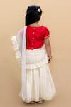 Shop_LIL DRAMA_Red Jamyaver Printed Cambric Fabric And Lurex Striped Lehenga With Blouse _at_Aza_Fashions