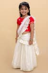 LIL DRAMA_Red Jamyaver Printed Cambric Fabric And Lurex Striped Lehenga With Blouse _Online_at_Aza_Fashions