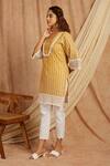 Label Muslin_Beige Cotton Embroidered Thread Geometric Kurta With Pant _Online_at_Aza_Fashions