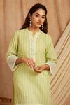 Label Muslin_Green Cotton Embroidery Collared Thread Kurta With Pant _at_Aza_Fashions