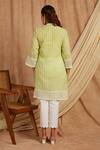 Shop_Label Muslin_Green Cotton Embroidery Collared Thread Kurta With Pant _at_Aza_Fashions