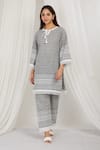 Buy_Label Muslin_Grey Cotton Embroidered Thread Tie Up Kurta Set _at_Aza_Fashions