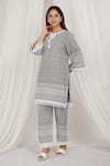 Shop_Label Muslin_Grey Cotton Embroidered Thread Tie Up Kurta Set _Online_at_Aza_Fashions