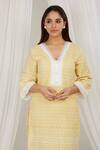 Buy_Label Muslin_Yellow Cotton Lace, Embroidery V-neck Scalloped Kurta With Pant 