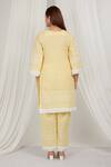 Shop_Label Muslin_Yellow Cotton Lace, Embroidery V-neck Scalloped Kurta With Pant _at_Aza_Fashions