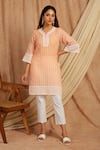 Buy_Label Muslin_Peach Cotton Embroidered Thread Leaf Kurta With Pant _at_Aza_Fashions