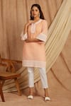 Label Muslin_Peach Cotton Embroidered Thread Leaf Kurta With Pant _Online_at_Aza_Fashions