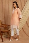 Buy_Label Muslin_Peach Cotton Embroidered Thread Leaf Kurta With Pant _Online_at_Aza_Fashions