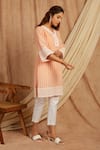 Shop_Label Muslin_Peach Cotton Embroidered Thread Leaf Kurta With Pant _Online_at_Aza_Fashions