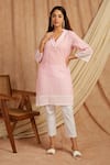 Buy_Label Muslin_Pink Cotton Embroidery Collared Kurta And Pant Set _at_Aza_Fashions