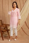 Label Muslin_Pink Cotton Embroidery Collared Kurta And Pant Set _Online_at_Aza_Fashions