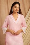 Shop_Label Muslin_Pink Cotton Embroidery Collared Kurta And Pant Set _Online_at_Aza_Fashions