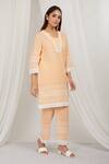 Label Muslin_Orange Cotton Embroidery Asymmetric Papaya Kurta With Pant _at_Aza_Fashions