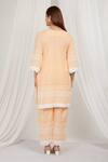 Shop_Label Muslin_Orange Cotton Embroidery Asymmetric Papaya Kurta With Pant _at_Aza_Fashions