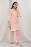 Buy_Label Muslin_Pink Cotton Embroidery Asymmetric Strawberry Kurta With Pant _Online_at_Aza_Fashions