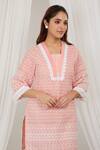 Label Muslin_Pink Cotton Embroidery Asymmetric Strawberry Kurta With Pant _at_Aza_Fashions