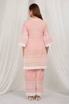 Shop_Label Muslin_Pink Cotton Embroidery Asymmetric Strawberry Kurta With Pant _at_Aza_Fashions