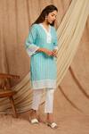 Buy_Label Muslin_Blue Cotton Embroidery V-neck Kurta And Pant Set _Online_at_Aza_Fashions