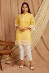 Buy_Label Muslin_Yellow Cotton Embroidery Bandeau Neck Thread Kurta And Pant Set _at_Aza_Fashions