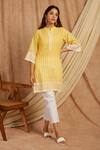 Shop_Label Muslin_Yellow Cotton Embroidery Bandeau Neck Thread Kurta And Pant Set _Online_at_Aza_Fashions