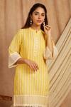 Label Muslin_Yellow Cotton Embroidery Bandeau Neck Thread Kurta And Pant Set _at_Aza_Fashions