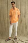 Buy_Label Muslin_Orange Cotton Shadow Work Shirt _at_Aza_Fashions