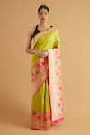 Buy_Neitri_Green Banarasi Silk Woven Floral Husna Contrast Border Saree _at_Aza_Fashions